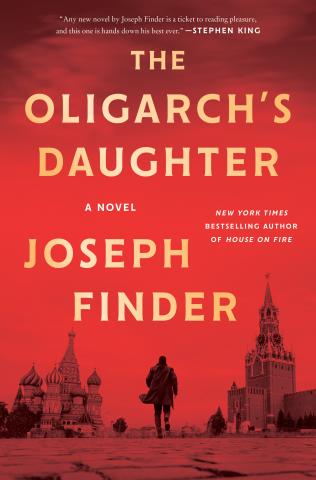 Book cover of the Oligarchs Daughter. Red cover, with one person in silhouette, running away.