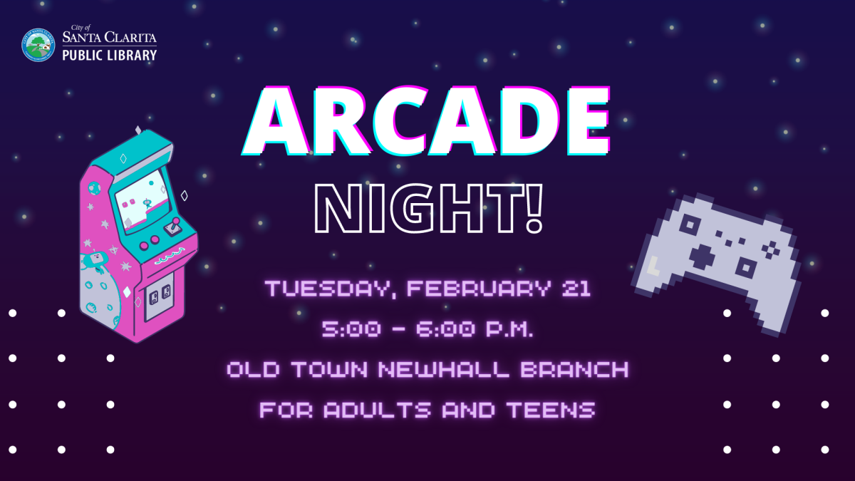 Arcade Night flyer showing a cartoon arcade game and controller