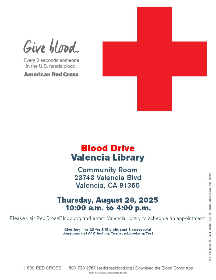 Blood Drive Valencia Library Community Room 